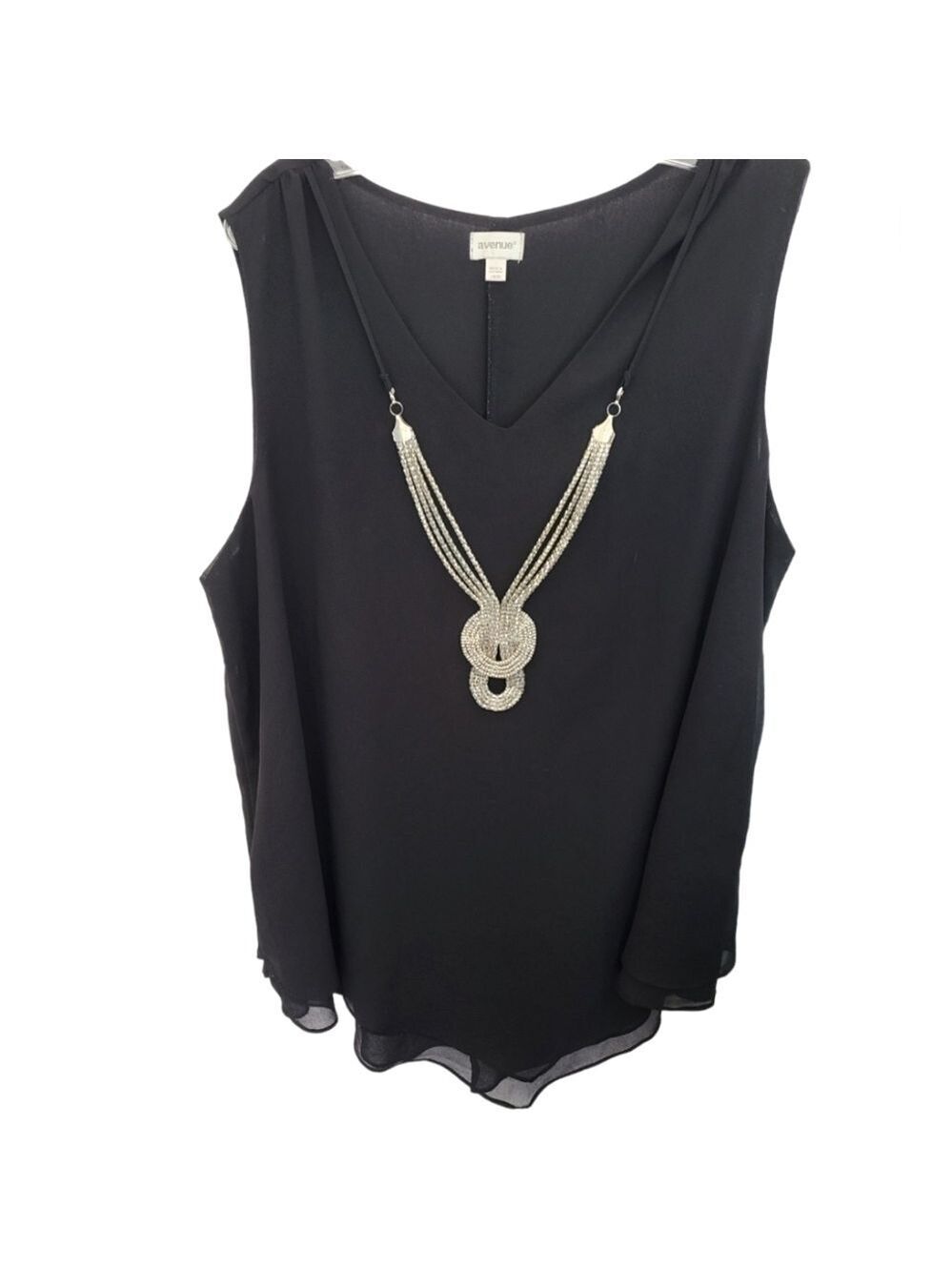 AVENUE Sleeveless V Neck Sheer Black Blouse Size 18